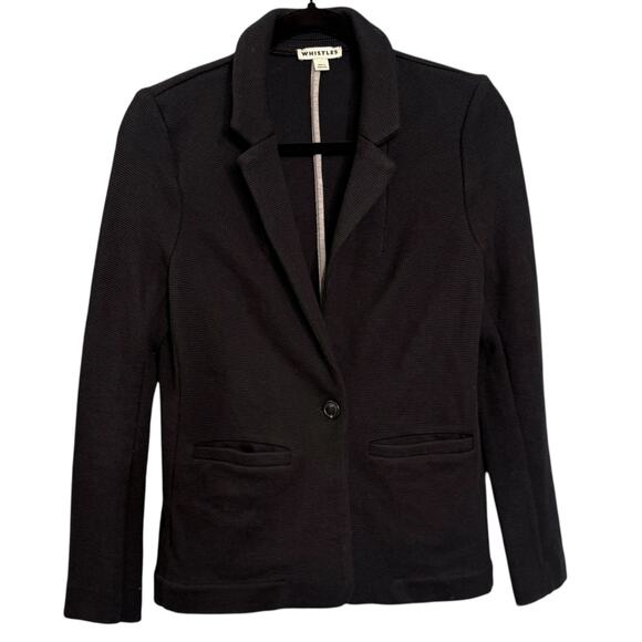 Whistles Size 4 Single Button Blazer Jacket Black Stretch Knit Preppy Academia - Picture 3 of 11